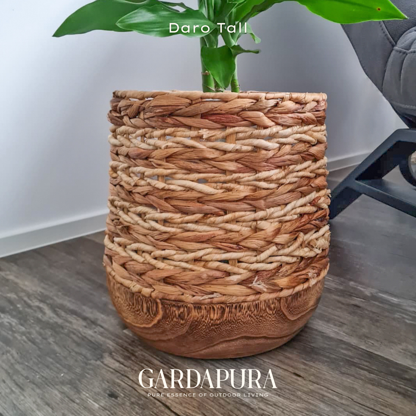 Daro – handgeflochtener Pflanztopf mit Mangoholz