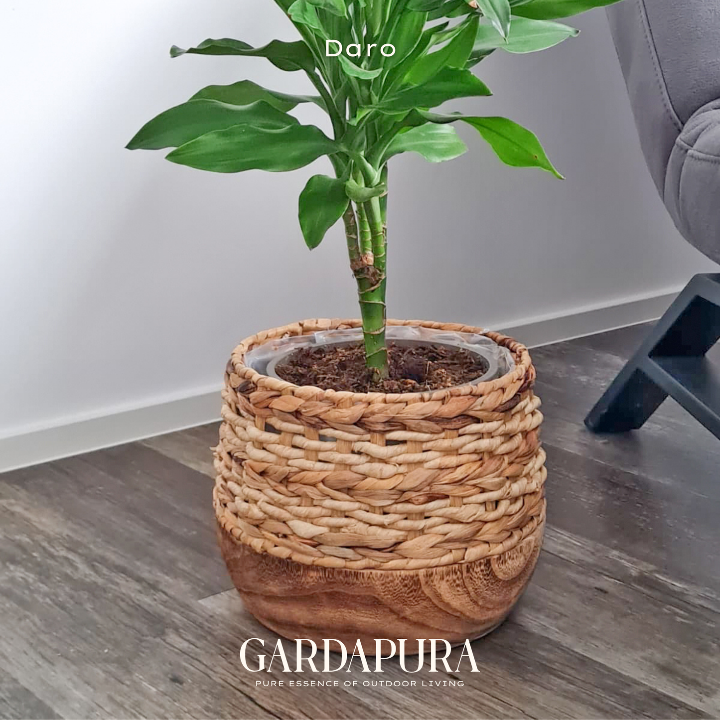 Daro – handgeflochtener Pflanztopf mit Mangoholz