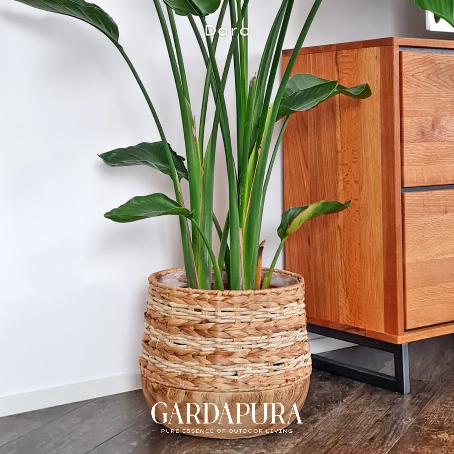 Daro – handgeflochtener Pflanztopf mit Mangoholz