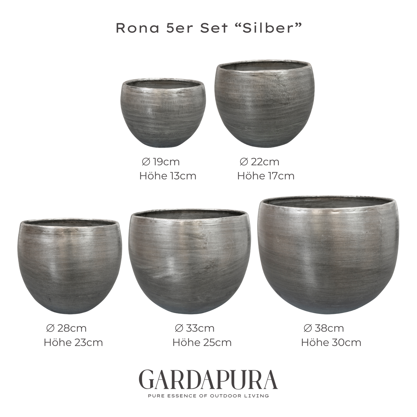 Rona 5er Set – Pflanztöpfe aus Metall